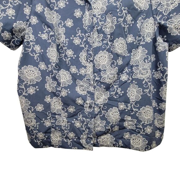 White Stag Blue & White Floral Button Up Shirt Wi/Altered Hem Sz 2X (18W-20W) - Picture 4 of 10